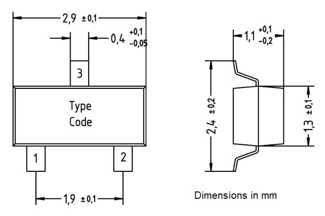 Mechanical Drawing - Diotec Semiconductor BZX84B6V2-AQ SMD Planar Zener Diode
